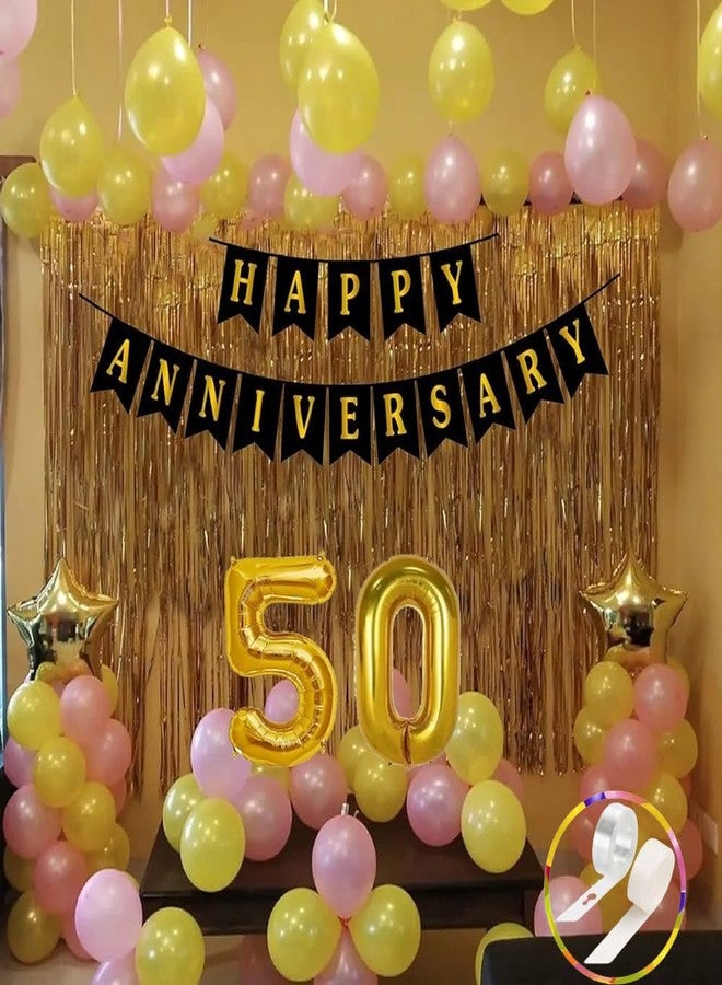 SOI 50th Anniversary Decoration Items | Wedding Anniversary Decoration Items | Pink And Golden Balloons | Happy anniversary Banner ( Pack of - 39 ) - Image 1